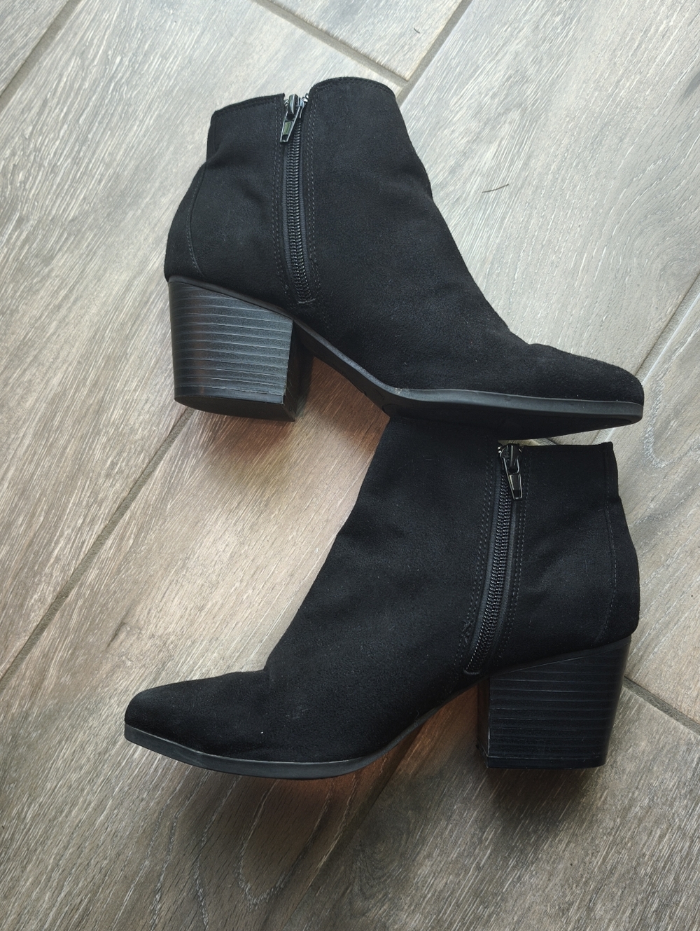 Black Suede Ankle Boots with Block Heel - Women's